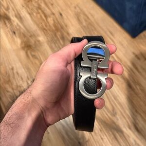 Salvatore Ferragamo Black/Brown Reversable Belt Bag with Silver Buckle